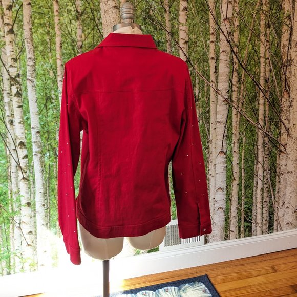 3/$15 Vintage 80s Red Jacket w Crystal Buttons, Rhinestones, & Shoulder Pads - Picture 8 of 10